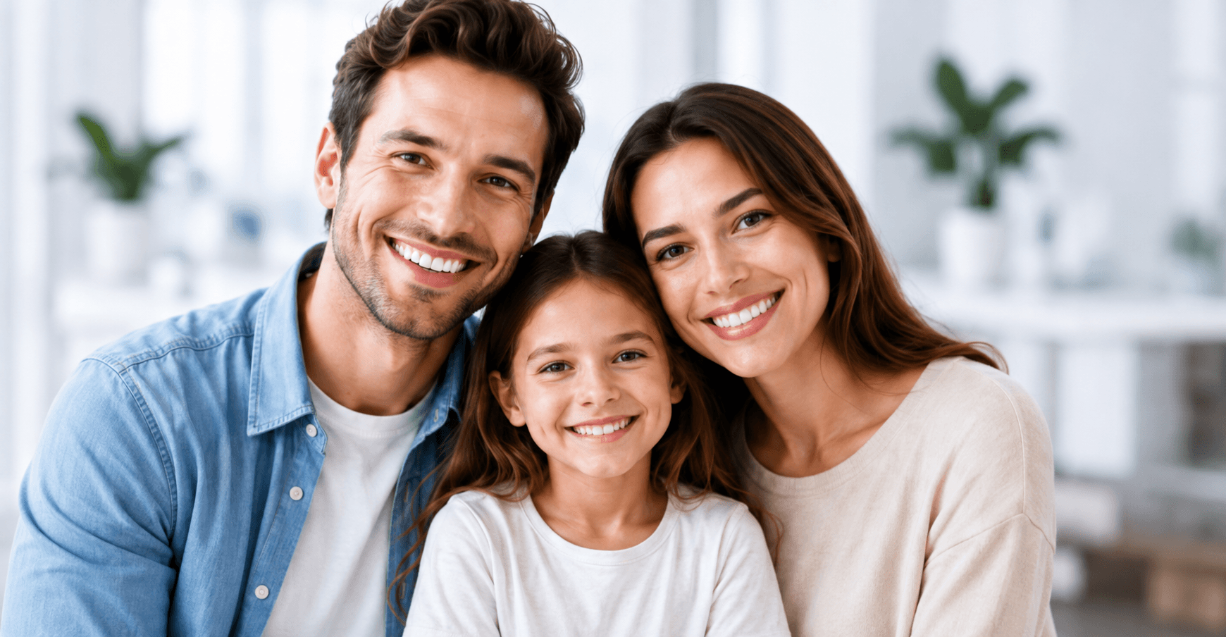 Familia sonriente promoviendo el cuidado de la salud bucal